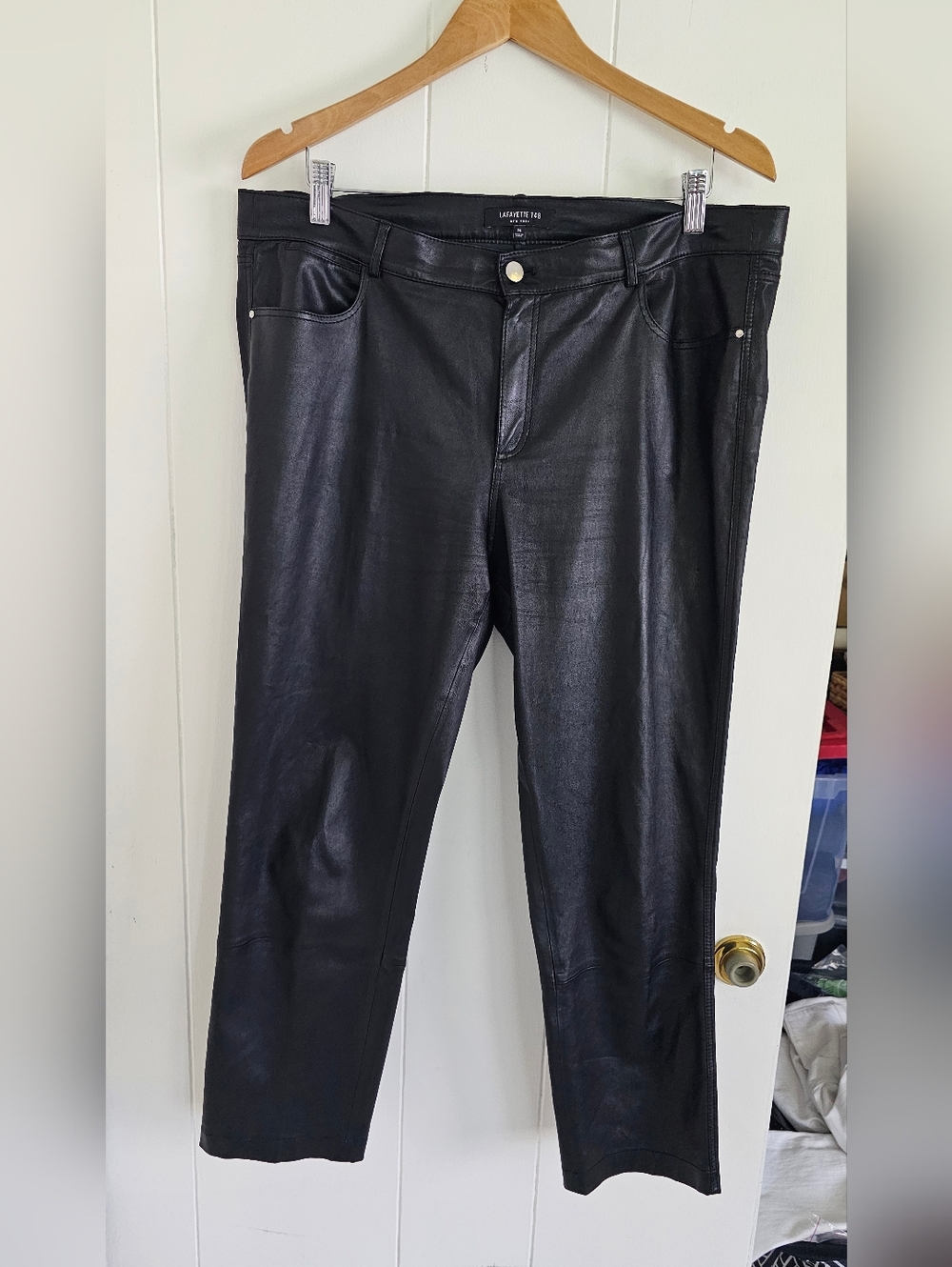 Lafayette 148 New York Black Leather Pants Mercer Nappa Lamb Leather Size 14